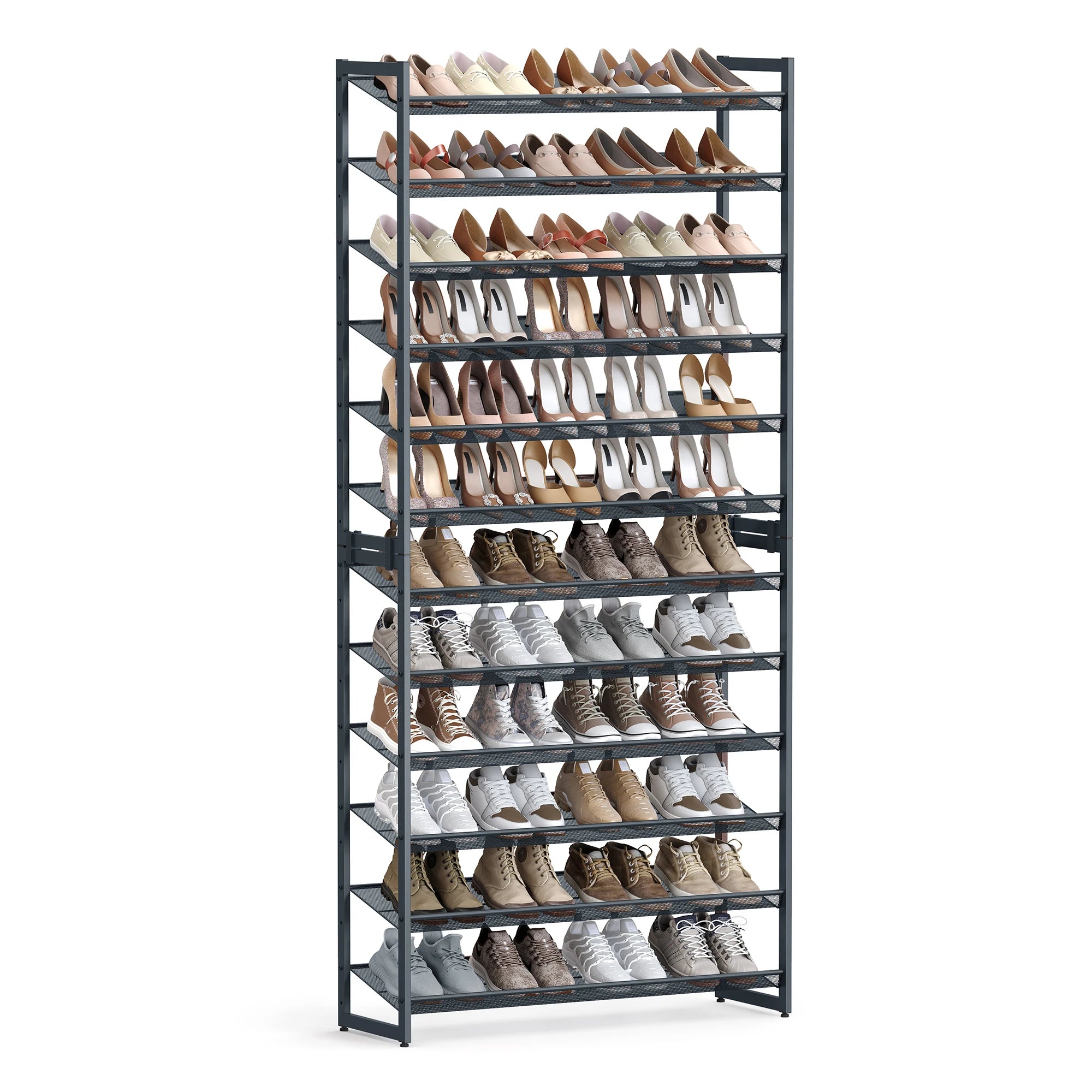 SONGMICS Shoe Rack, 12-Tier Shoe Organizer, Metal Shoe Storage for Garage, Entryway, Set of 2 6-Tier Stackable Shoe Shelf, with