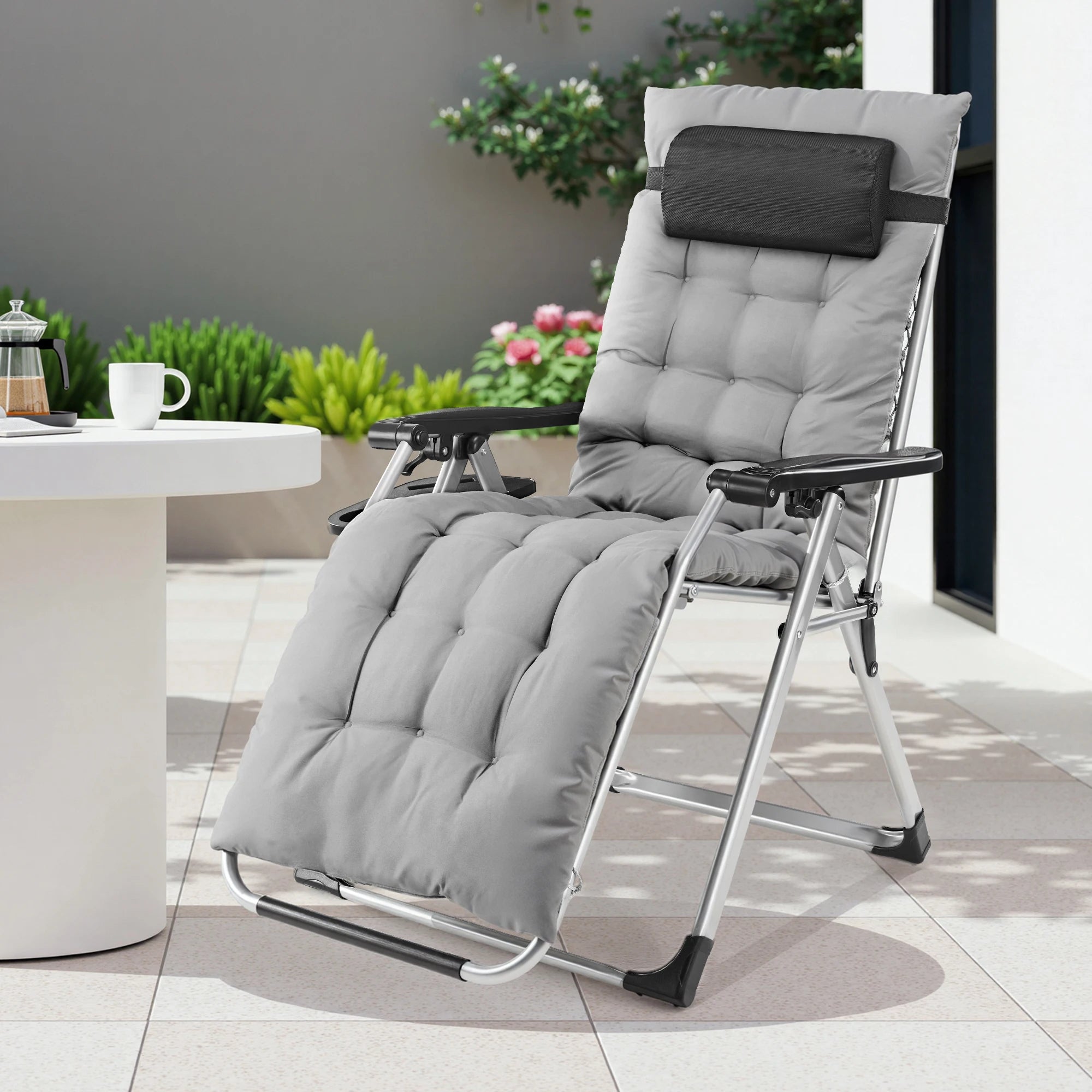 JHK Oversized Zero Gravity Cotton Padded Reclining Chair Foldable Lounge Chair with Adjustable Pillow Cup Holder For Patio