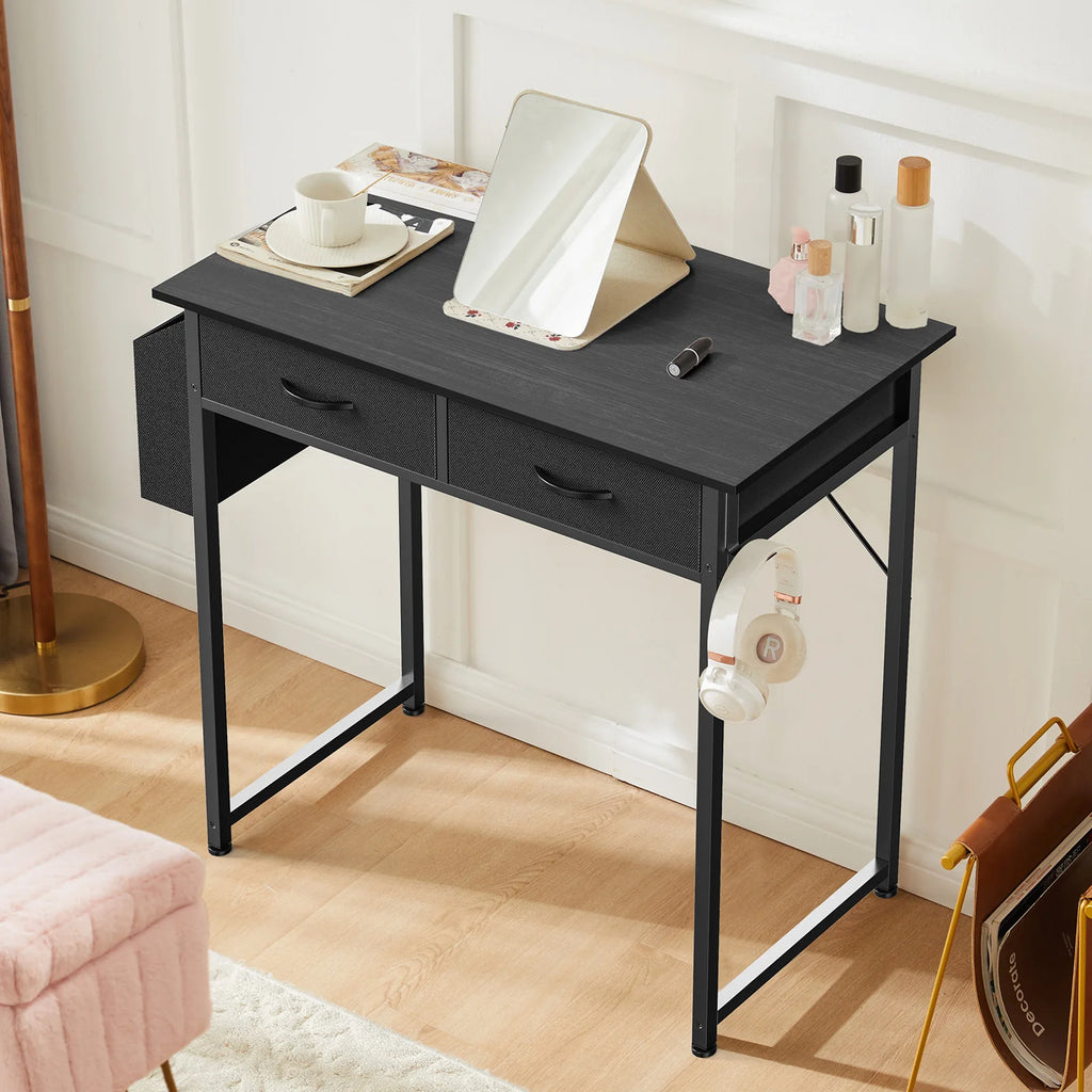 JHK Modern Office Computer Desk 32 Inch with Fabric Storage Drawers Space Side Bag Metal Frame Adjustable Feet For Home PC Table