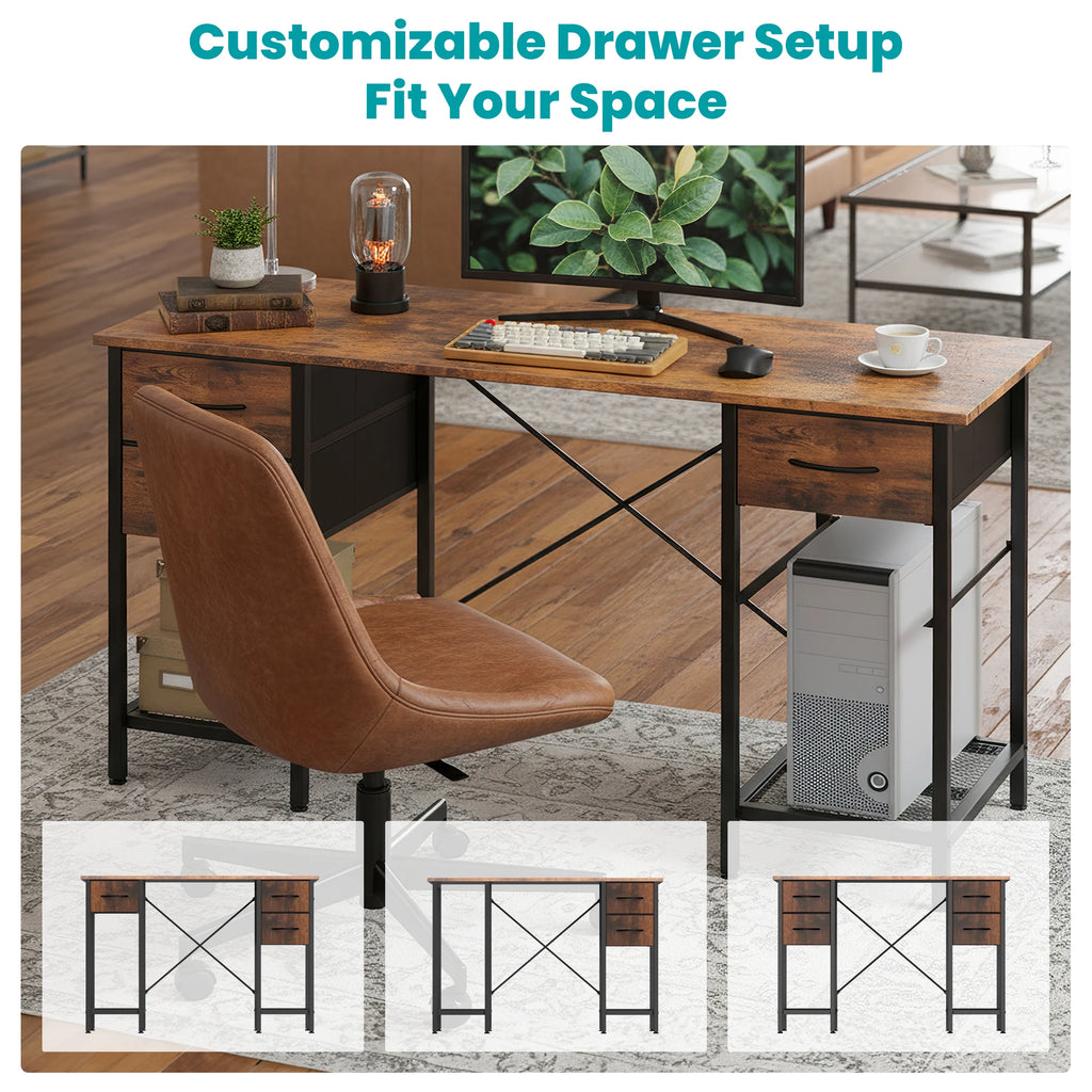 JHK 47IN Computer Desk with 4 Drawers Home Office Table with Mesh Shelf for Work Writing Gaming Storage Furniture for Bedroom