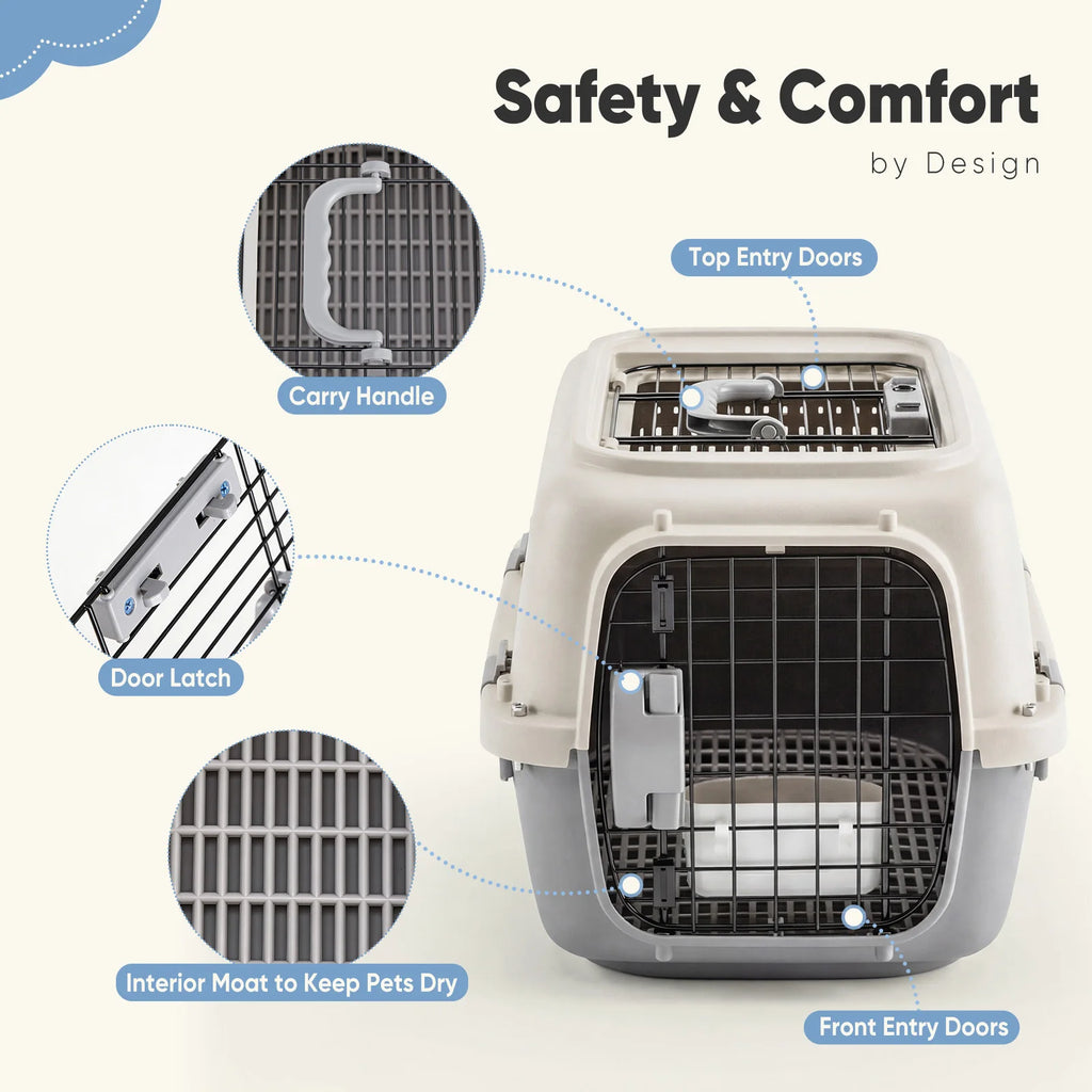 JHK 23Inch Pet Carrier for Small Dogs Cats  Front Top Load Wire Door Food Bowl Travel Crate with Enhanced Security Latchesfor