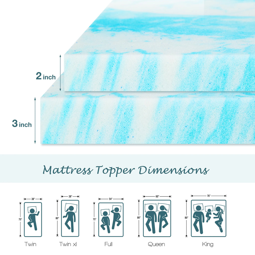 JHK 3 Inch Memory Foam Soft Mattress Topper CertiPUR US Certified Thick Gel Cooling Mattress Soft and Breathable Bed Topper