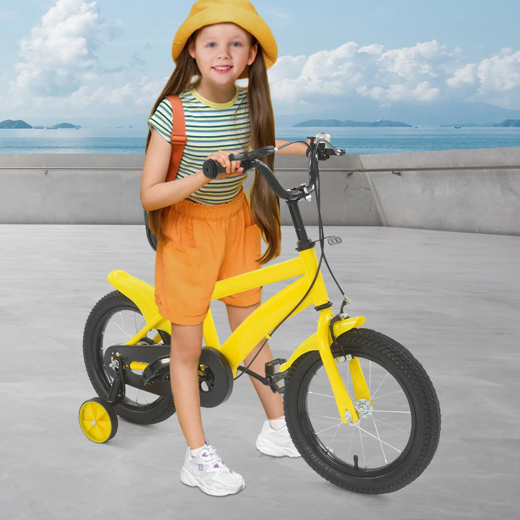 14 Inch Kids Bike w/ Training Wheels, Adjustable Seat Height Dual Brakes Children's Bicycle Kids Learning Bicycle for Boys Girls