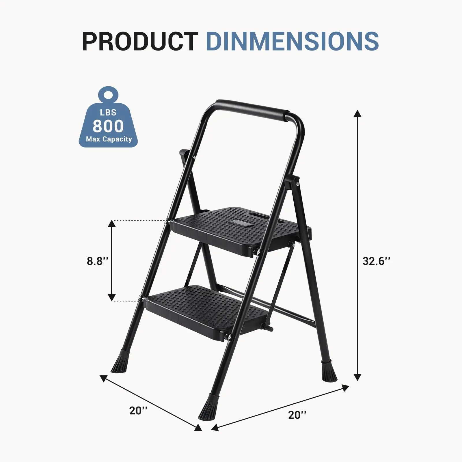 JHK Step Ladder Folding 2 Step Ladder Stool with Anti-Slip Pedal 800lbs Capacity Sturdy Steel Portable Cushioned Handle for Home