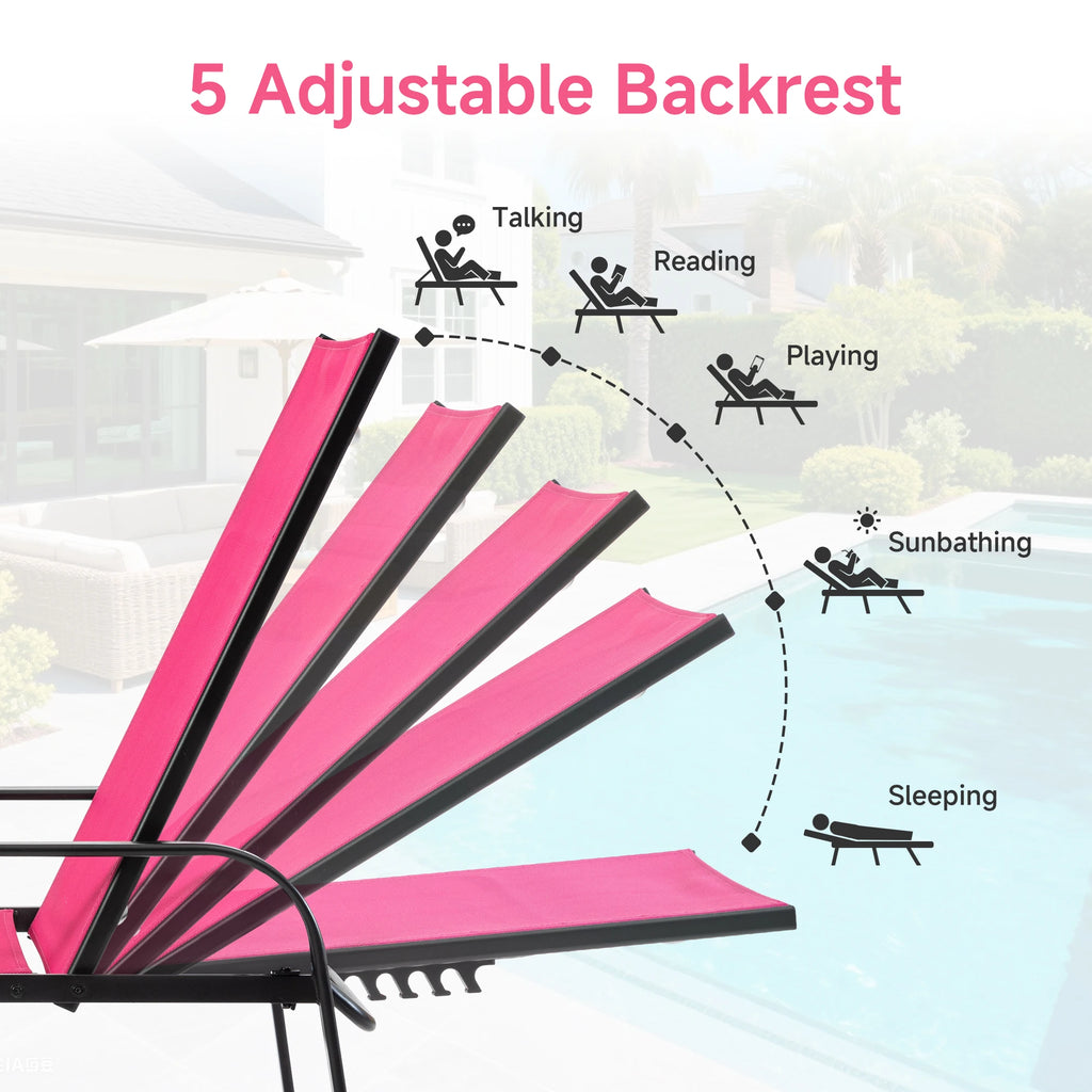 JHK Portable 8-legged Folding Beach Chair Outdoor Sun Chairs with Armrests Metal Frame Lounge Recliner Chair for Patio Backyard