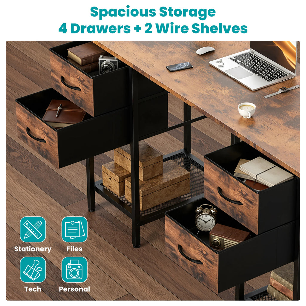 JHK 47IN Computer Desk with 4 Drawers Home Office Table with Mesh Shelf for Work Writing Gaming Storage Furniture for Bedroom