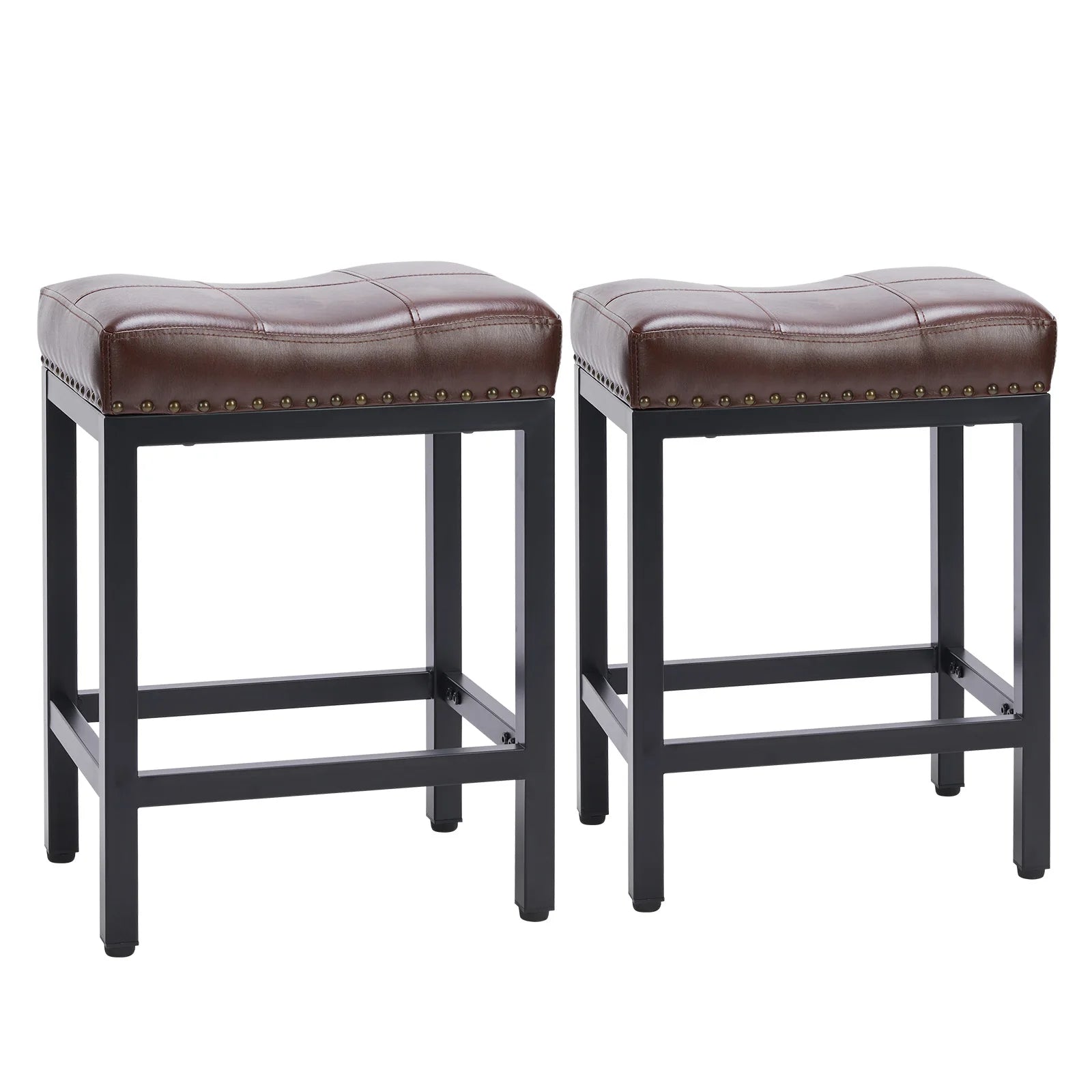 JHK Bar Stools Saddle-Style Pu Leather Upholstered Chair Counter Height Bar Stools with Metal Base Saddle Stools For Kitchen