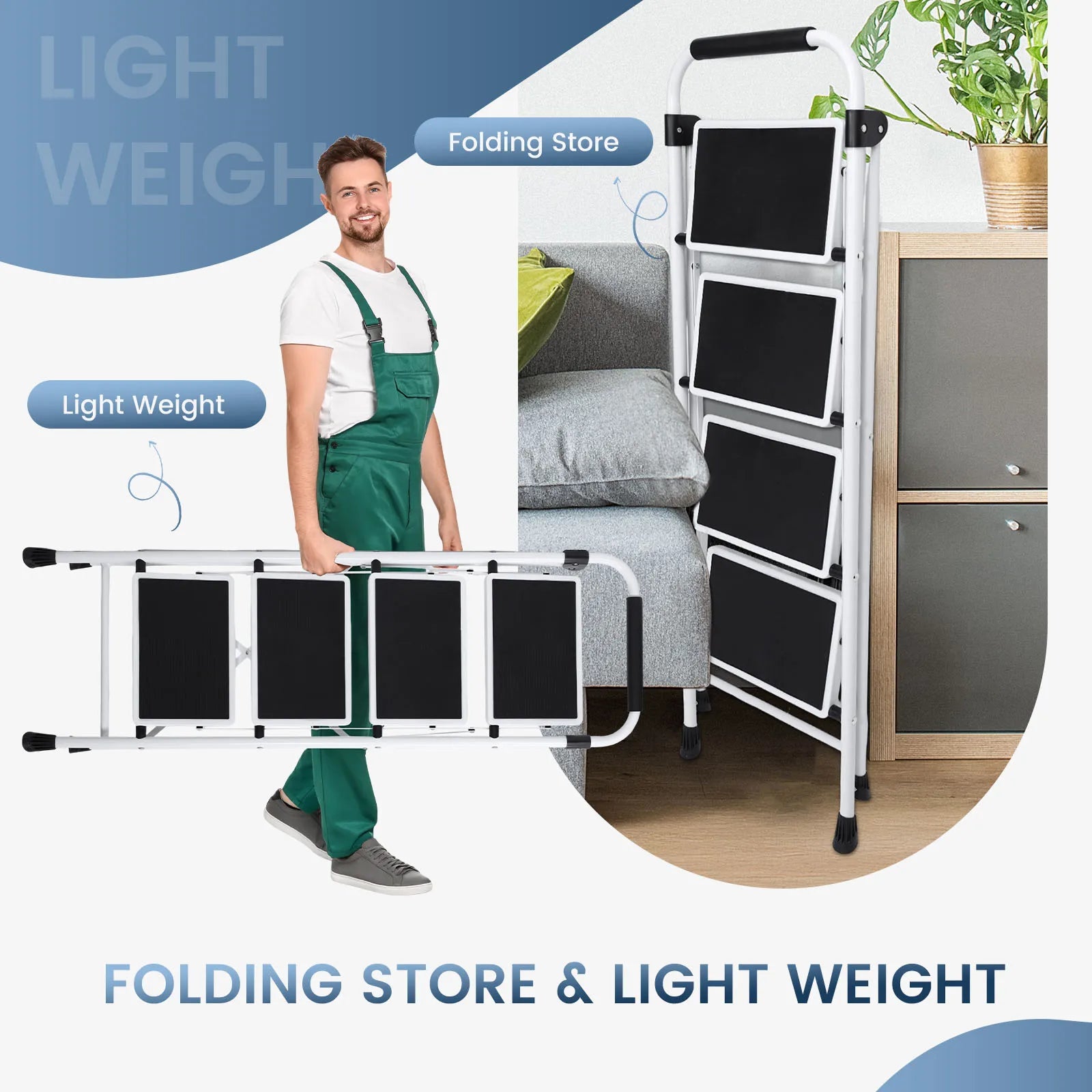 JHK 4 Step Ladder Folding Sturdy Step Stool with Anti-Slip Pedal 330lbs Capacity Steel Portable Heavy Duty Step Stool for Home