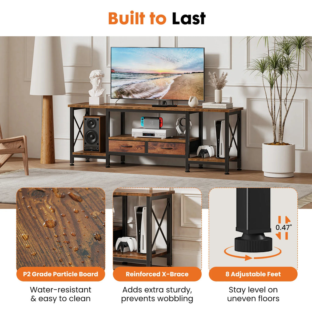 JHK Wooden TV Stand For Up To 70/75 Inch TV with Drawers Television Stands Media Console with Charging Station Drawers Shelf