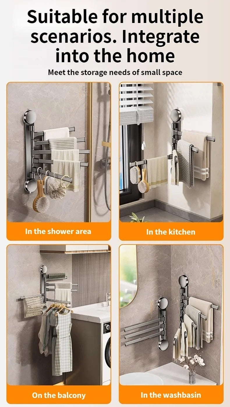 No Need To Drill Suction Cup rotating towel rack multi-bar folding rack towel rack Bathroom bath towel rack Kitchen storage rack