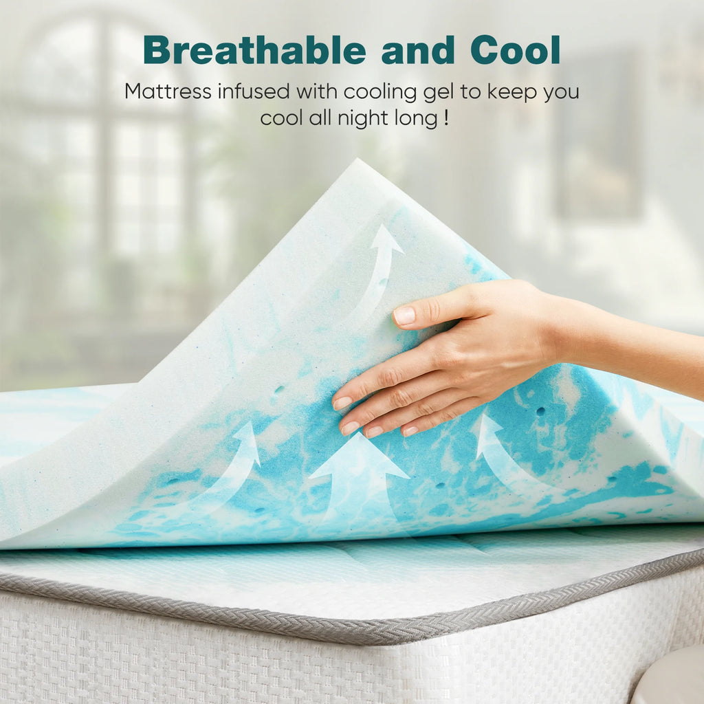 JHK 4 Inch Gel Memory Foam Mattress Topper Full Size Cooling Mattress Soft and Breathable Bed Topper School Bedroom Furniture