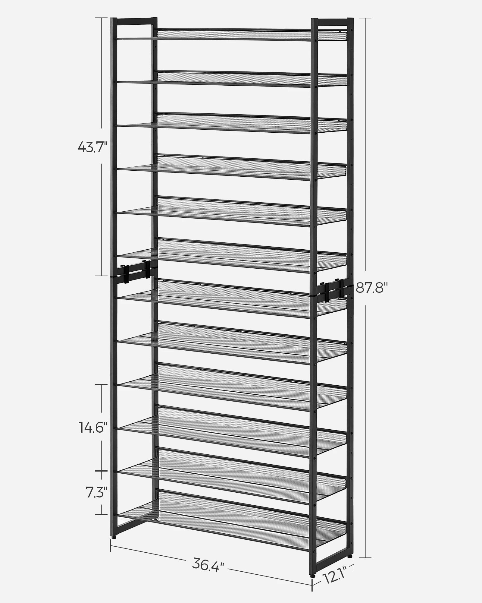 SONGMICS Shoe Rack, 12-Tier Shoe Organizer, Metal Shoe Storage for Garage, Entryway, Set of 2 6-Tier Stackable Shoe Shelf, with