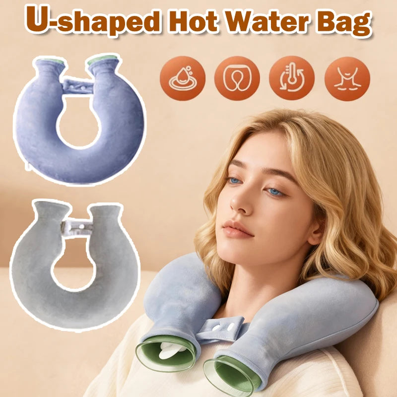 U-shaped Hot Water Bag For Neck Soft Plush Neck Warmer Hot Water Bottle Winter Warming Supplies Hot cold compress Physiotherapy