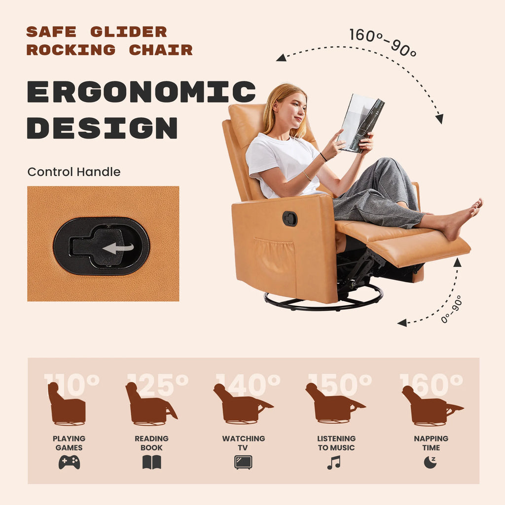 JHK Swivel Rocking Living Room Sofa Glider Rocker Recliners for Living Room with Extra Large Footrest Upholstered Deep Seat