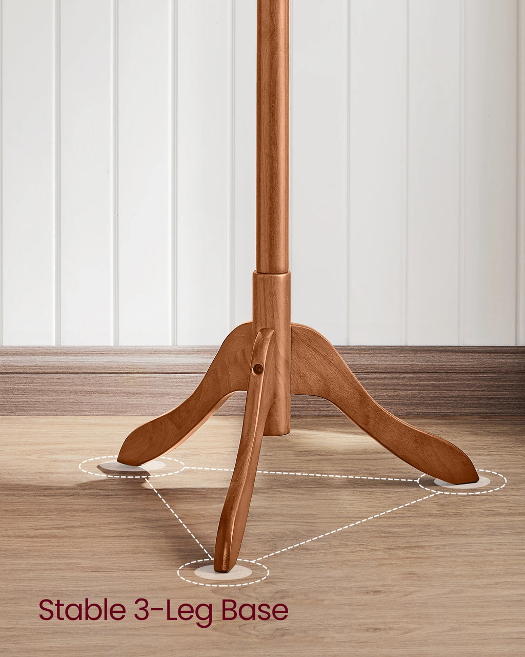 VASAGLE Solid Wood Coat Rack, Free Standing Tree-Shaped Coat Rack with 8 Hooks, 3 Height Options, for Clothes, Hats, Bags, Livin