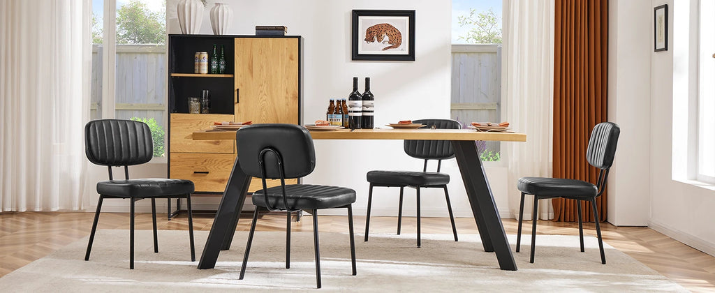 JHK Faux Leather Modern Dining Chairs Set of 2 Ergonomic Lumbar Support Foam Sponge Cushion Seat and Metal Legs for Kitchen