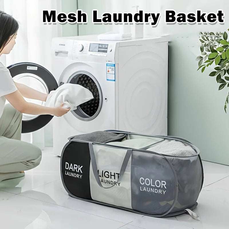 1pc Folding Classified Laundry Basket Breathable Separated Dirty clothes Storage Basket with Handle Large Capacity Laundry Bag