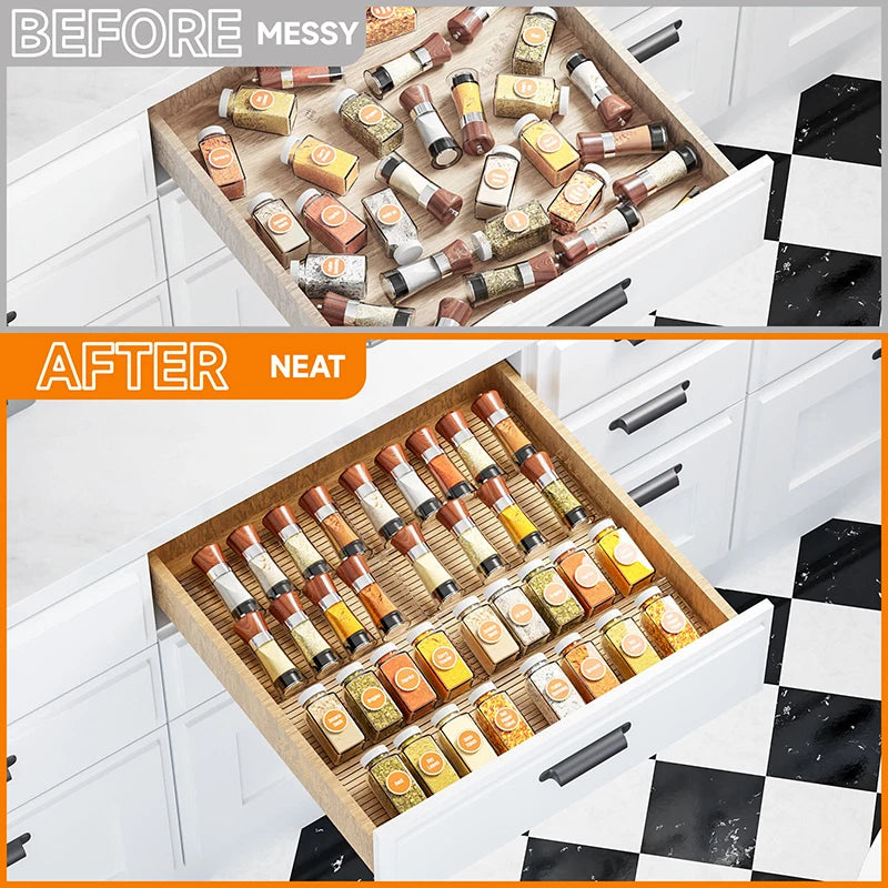 Kitchen Drawer Seasoning Bottle Storage Rack Stepped Style Multiple Layers Cabinet Organizer Adjustable Spice Jars Display Stand