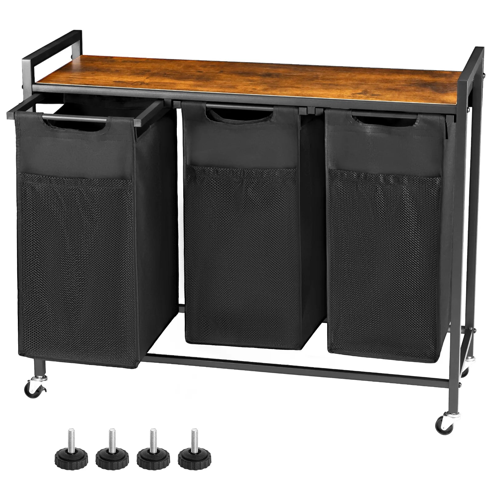 JHK 36IN Cabinets with Movable Wheels Metal Frame and Pull-Out Removable Sorter Bags Clothes Basket Organizer for Furniture