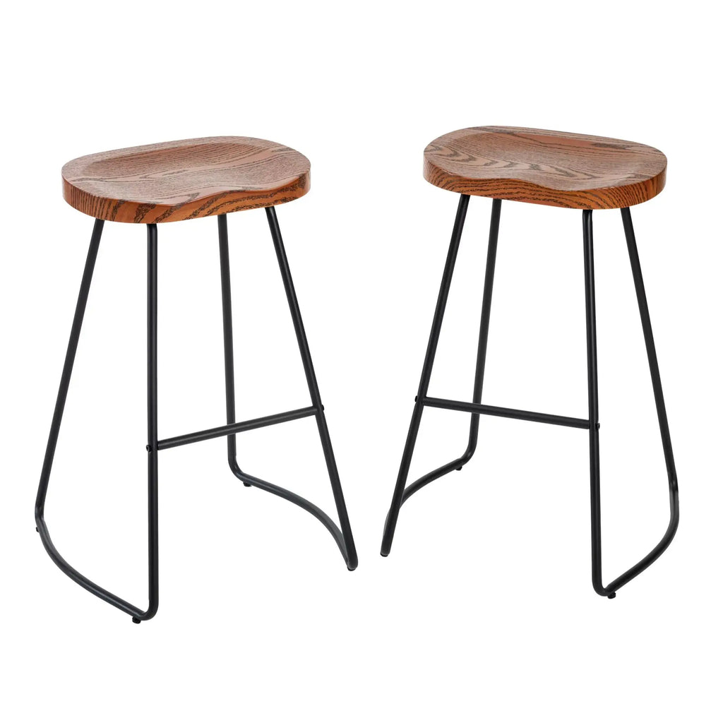 JHK 26 Inch Wood Saddle Seat Drawing Chair Bar Stools Counter Height Backless Counter Stools with Metal Legs for Office Home