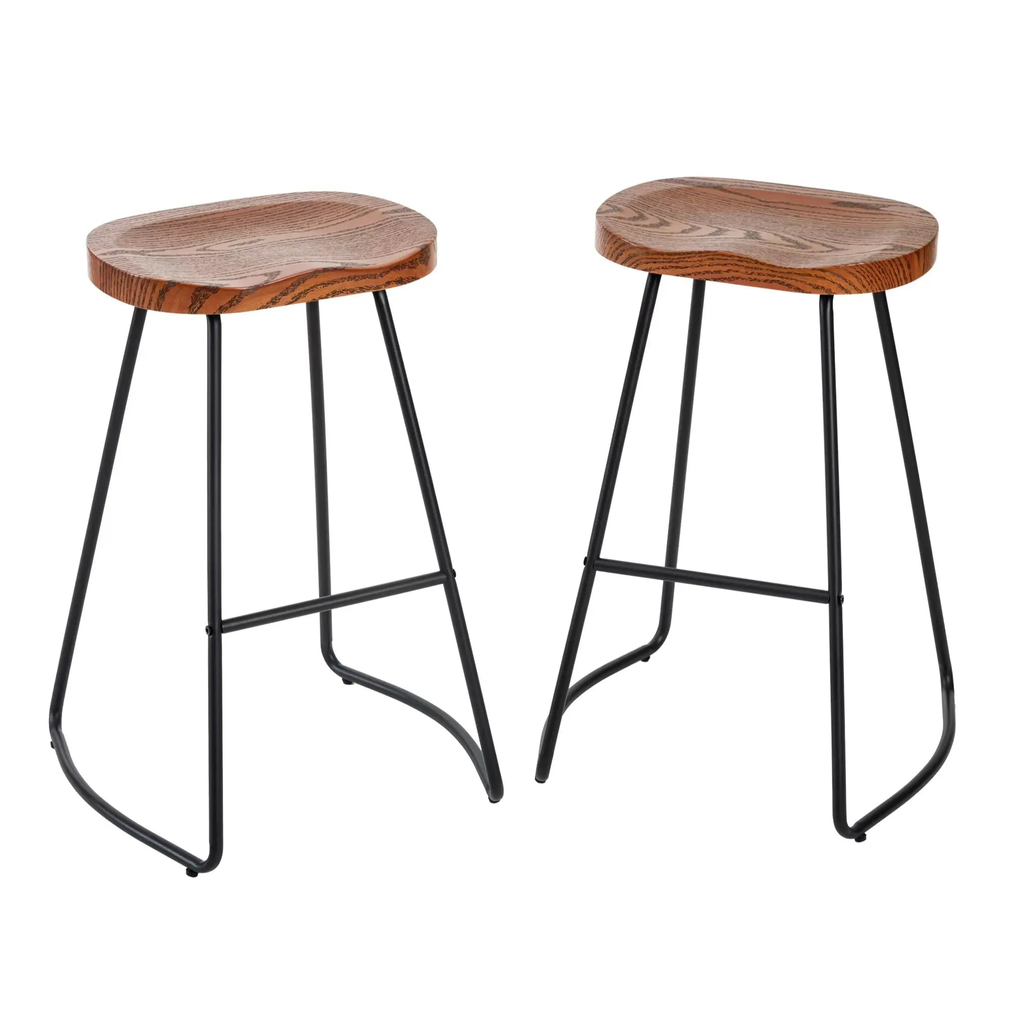 JHK 26 Inch Wood Saddle Seat Drawing Chair Bar Stools Counter Height Backless Counter Stools with Metal Legs for Office Home