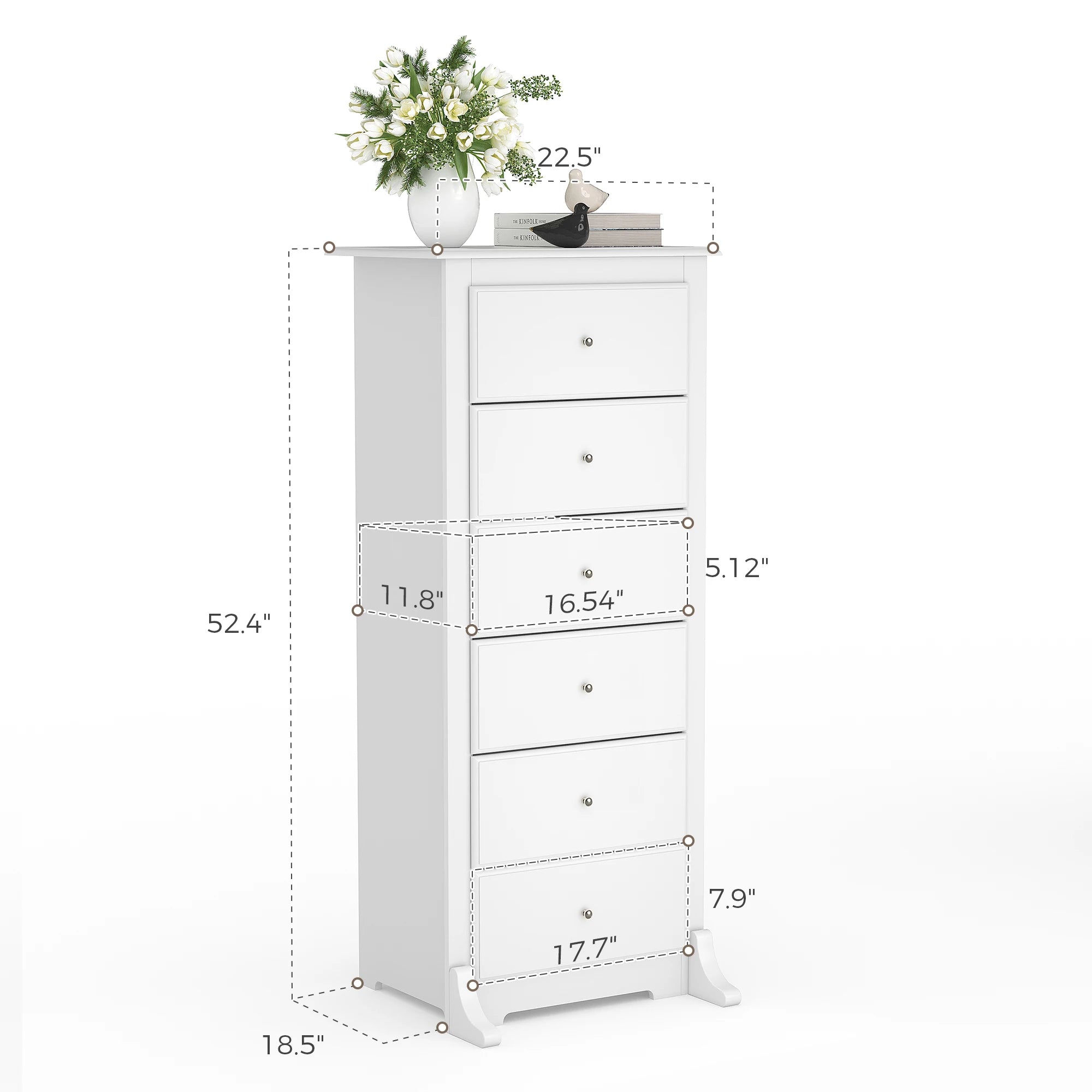 JHK 6 Drawer Wooden Dresser Chest for Living Room 19" x 23.25" x 52.75" Modern Storage Cabinet for Home Furniture Closet