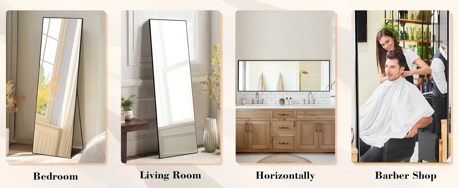 JHK 64"x21" Full Body Wall Mirror Standing Hanging or Leaning Wall-Mounted Mirrors with Stand Aluminum Alloy Frame Living Room