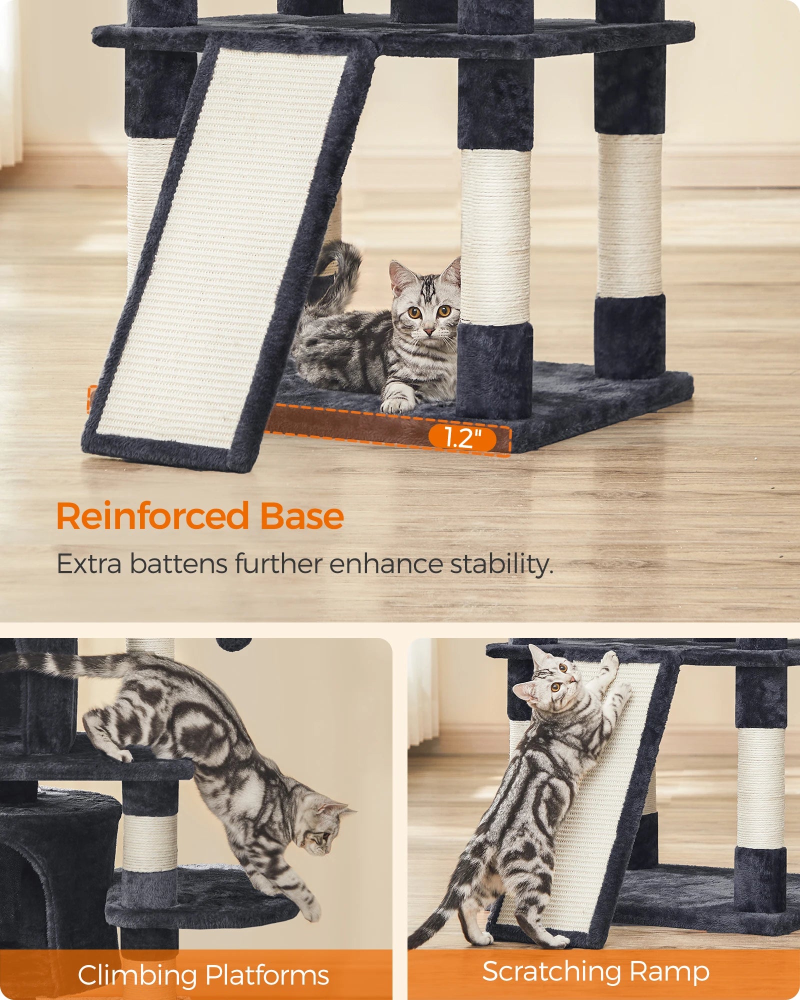 Feandrea 67 Inches Multi-Level Cat Tree for Large Cats, with Cozy Perches, Stable,