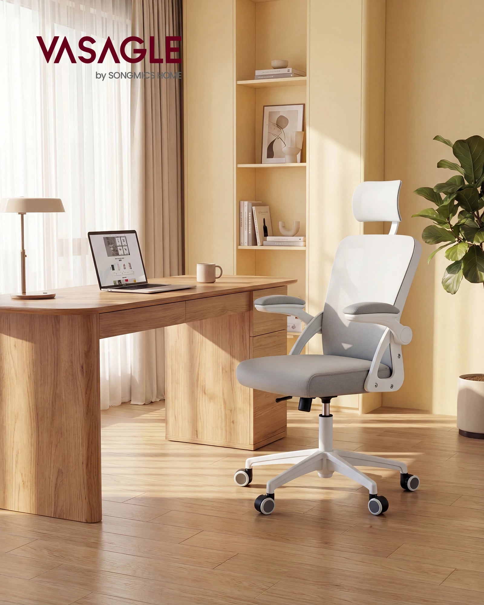 VASAGLE Ergonomic Mesh Office Chair with Adjustable Lumbar Support and Headrest, 90-105° Tilt Function, Wide Seat, Flip‑Up Armr