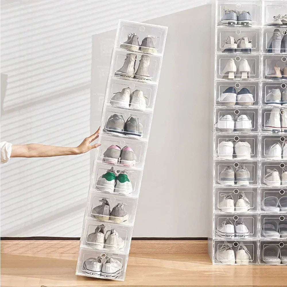 6pcs Transparent Shoe Boxes Stackable Shoe Cases Storage Plastic Shoes Box Dustproof Sneaker Boxes Shoes Furniture Organizers