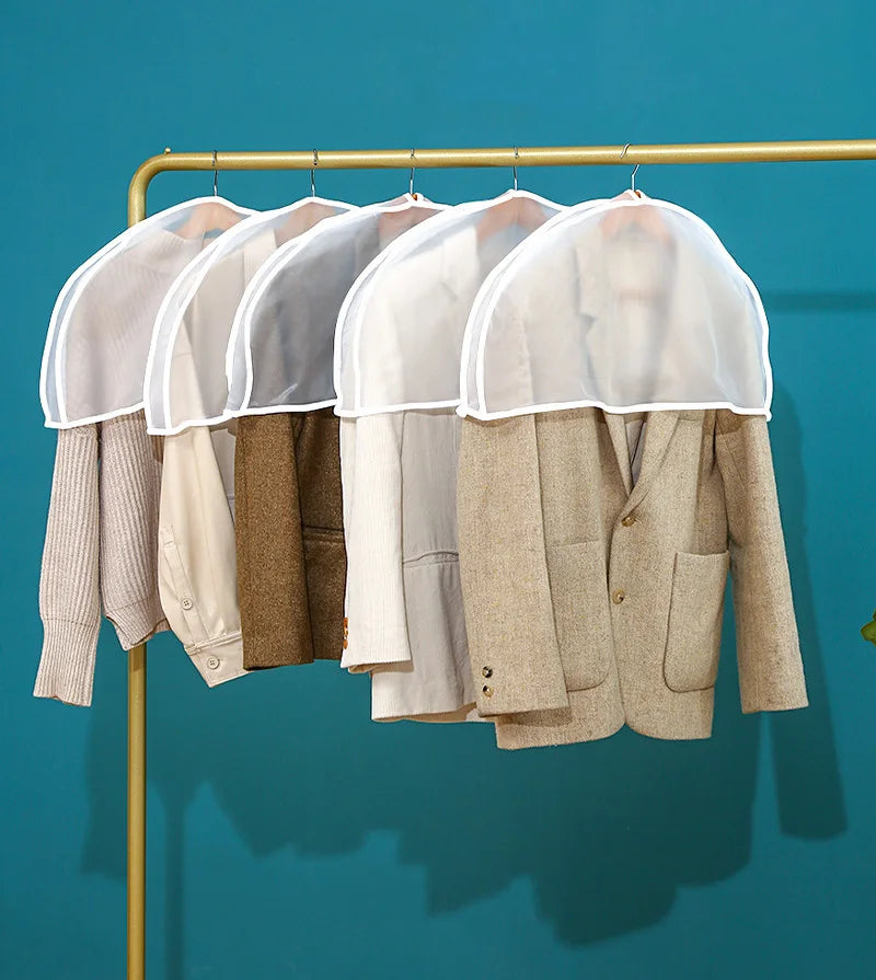 5pcs Clothing Dust Cover PEVA Clear Suits Protective Cover Moisture-proof Mold-proof Clothing Storage Cover Wardrobe Organizer