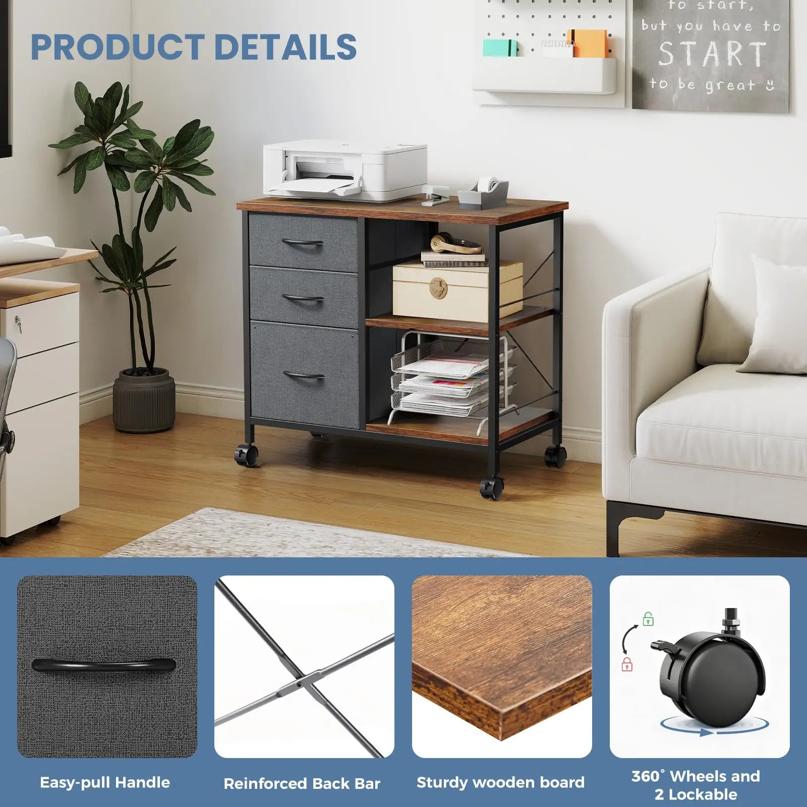 JHK 3 Fabric Drawers Mobile Living Room Cabinet With Wardrobe Steel Frame Assembly Closet Clothes Storage Cabinet Of Furniture