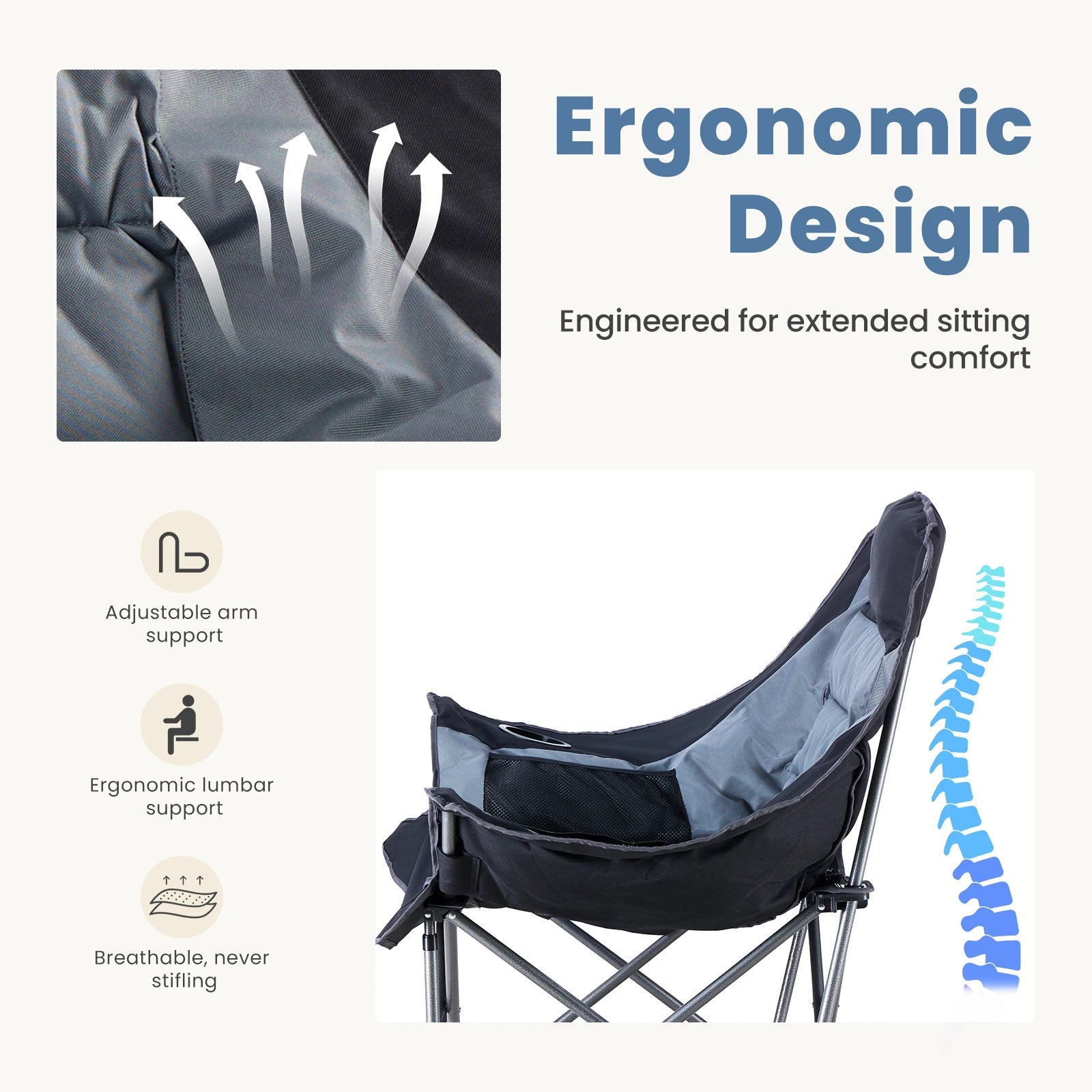 JHK 450lbs Oversized Camping Chair Folding Chair with Cup Holder Padded Armrests Sturdy Steel Frame Outdoor Picnic Chair