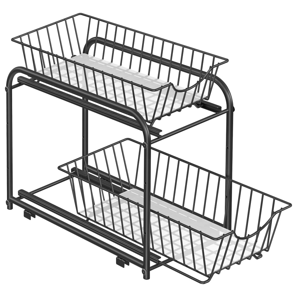 SONGMICS 2-Tier Pull Out Cabinet Organizers, Under Sink Organizer, Bathroom Organizer and Storage, Sliding Basket Drawers, Stack