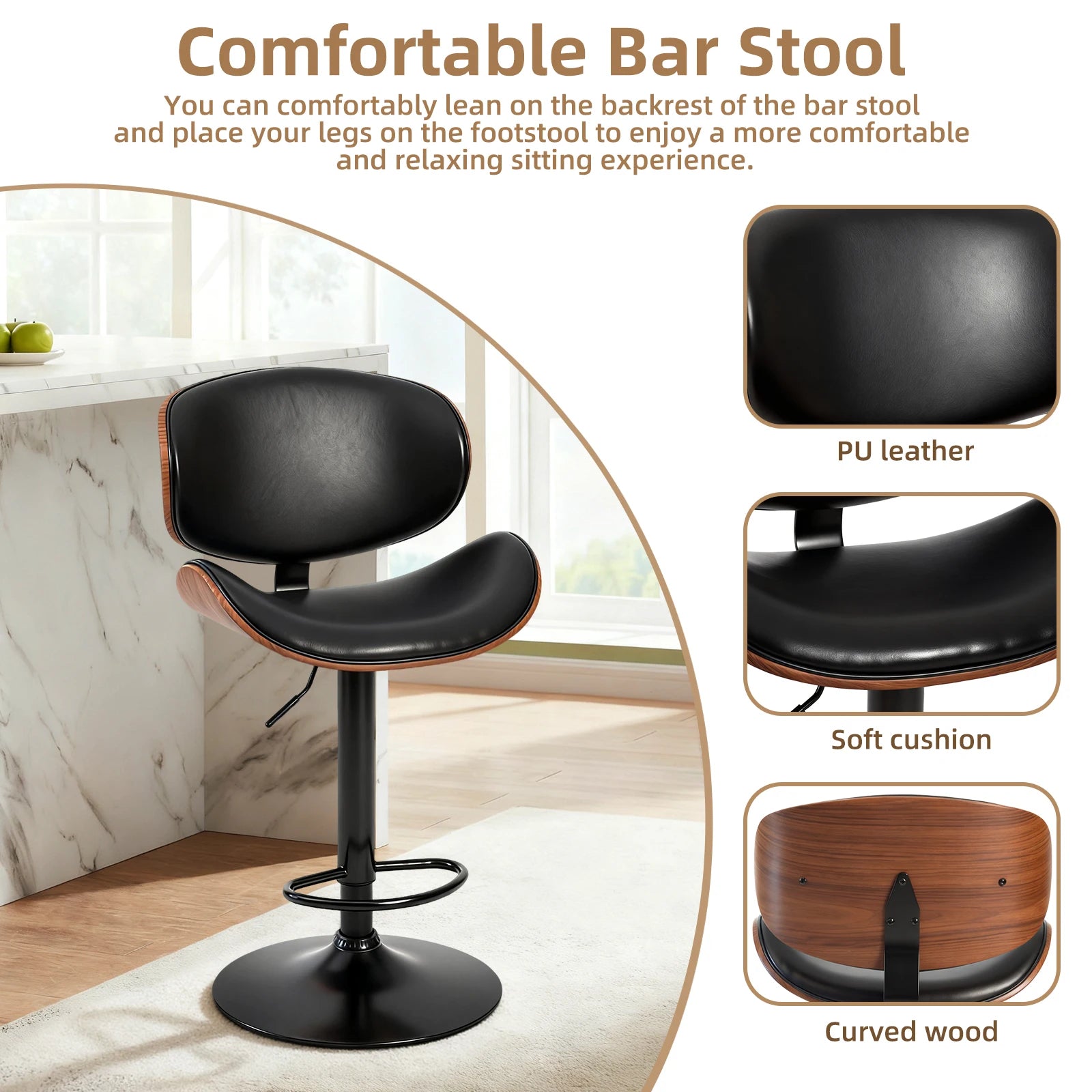 JHK Ergonomic Swivel Adjustable Counter Height Office Computer Chair PU Leather Lumbar Support with Back and Footrest For Office