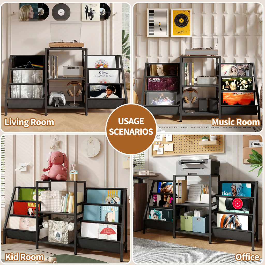 JHK 3-Tier AV Media Stand CD Rack Storage Cabinet with Sturdy Steel Shelves Collection DVD Organizer for Living Room Home Office