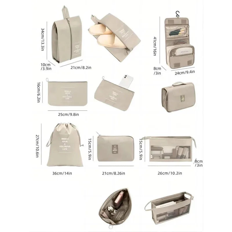 7/8/9/10 Pcs Set Travel Organizer Storage Bags Suitcase Packing Cubes Set Cases Portable Luggage Clothes Shoe Tidy Pouch Folding