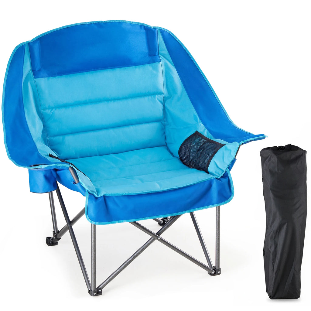 JHK 450lbs Oversized Camping Chair Folding Chair with Cup Holder Padded Armrests Sturdy Steel Frame Outdoor Picnic Chair