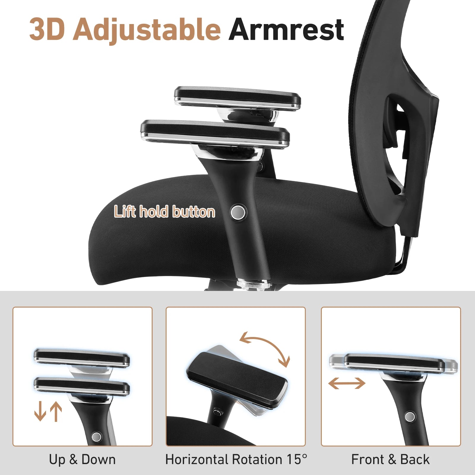 JHK 500lbs Heavy Duty Mesh Backrest Lumbar Support Office Chair Ergonomic Adjustable Height 4D Armrest Gaming Chairs for Home