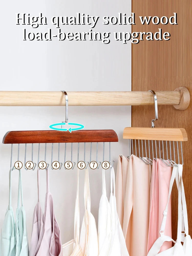 1/2 PCS Multi-functional Solid Wood Clothing Eight-hook Hanger Underwear Sling Belt Vests Silk Scarf Hooks Wardrobe Organizer