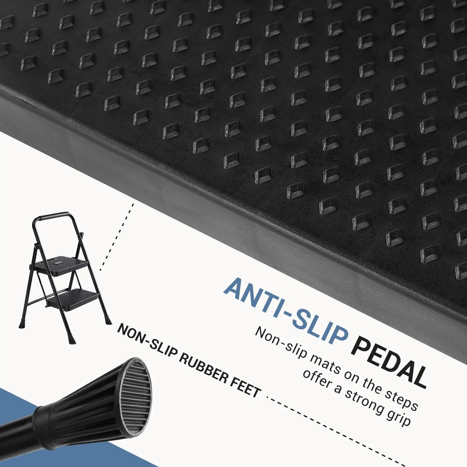 JHK Step Ladder Folding 2 Step Ladder Stool with Anti-Slip Pedal 800lbs Capacity Sturdy Steel Portable Cushioned Handle for Home