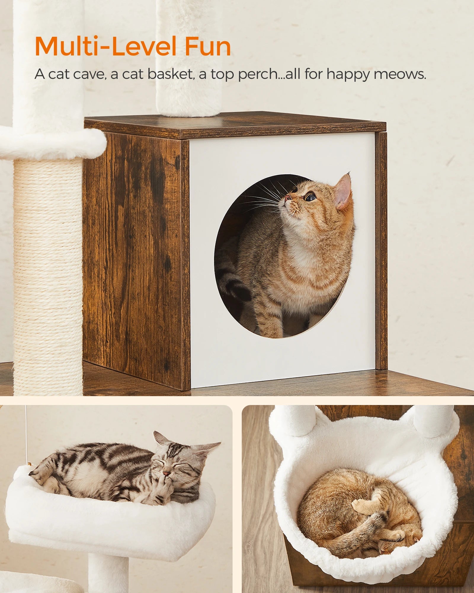 Feandrea Cat Tree with Litter Box Enclosure, 59-Inch Modern Cat Tower, 2-in-1 Condo with Scratching Posts