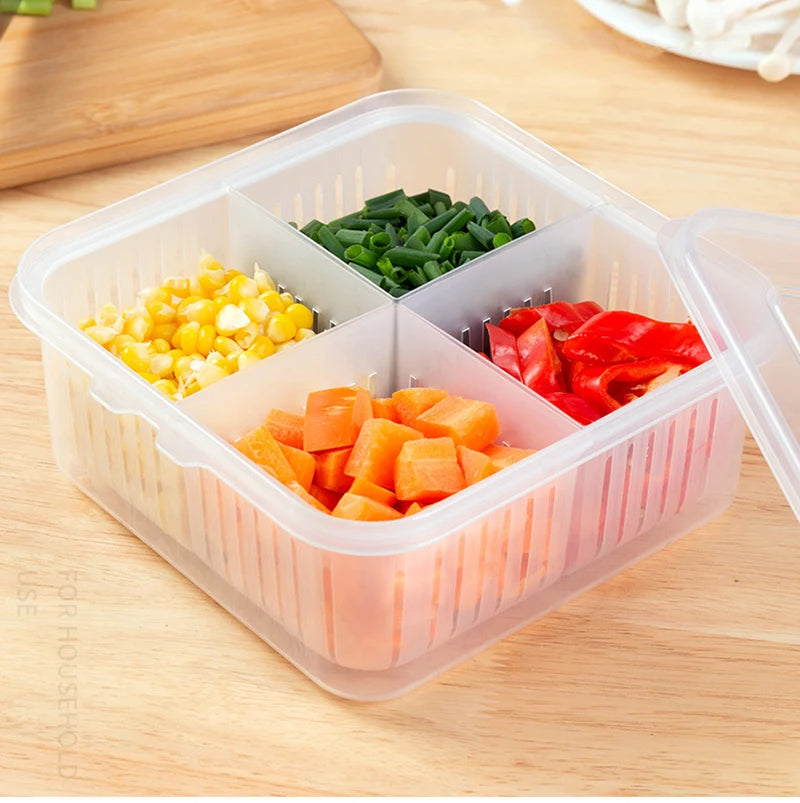 4 Grids Refrigerator Storage Box Food Vegetable Fruit Storage Box Fridge Organizer Drain Basket Meat Onion Ginger Clear Crisper