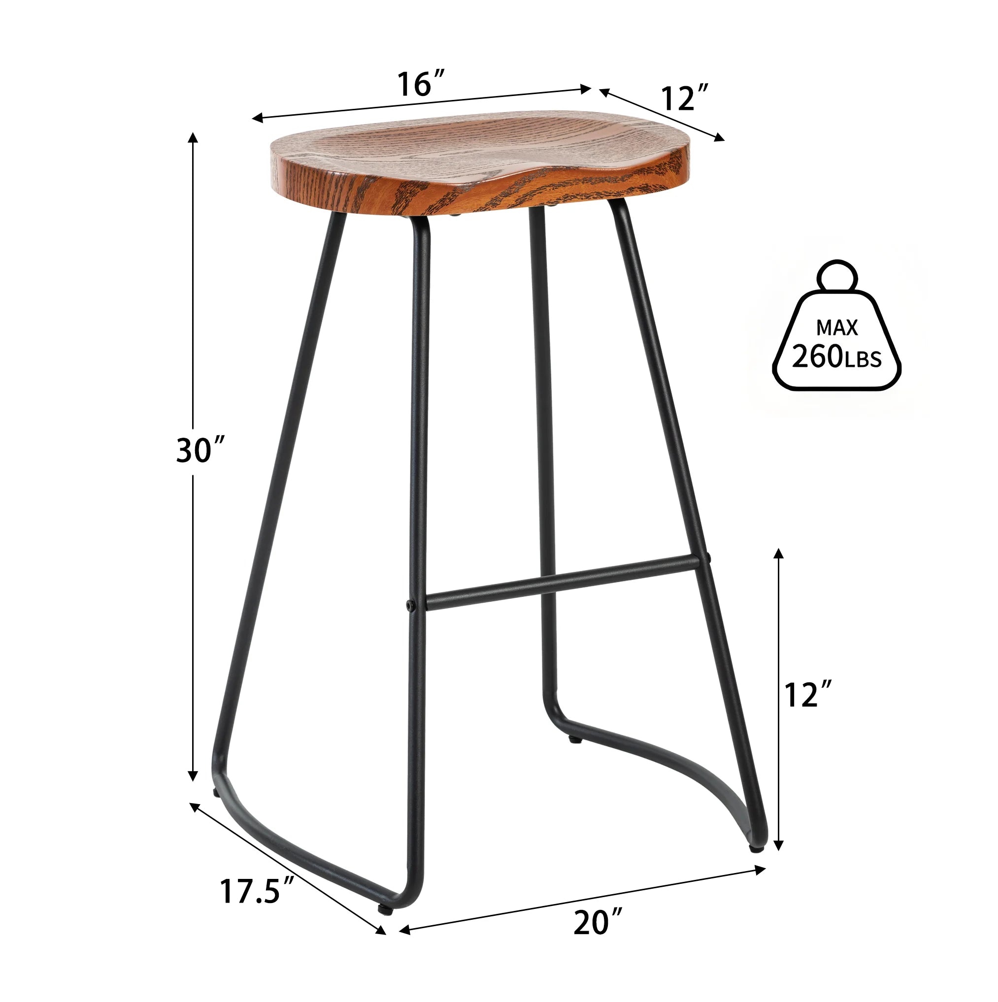 JHK 26 Inch Wood Saddle Seat Drawing Chair Bar Stools Counter Height Backless Counter Stools with Metal Legs for Office Home