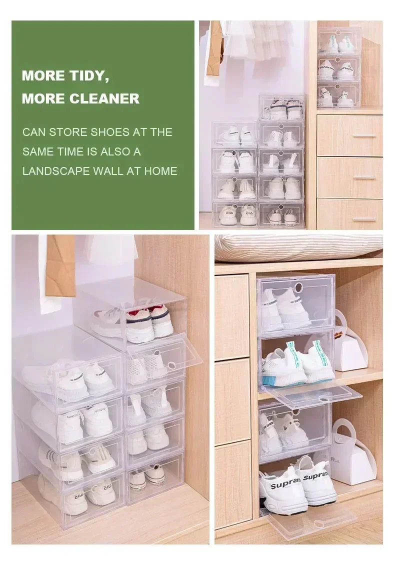 6pcs Transparent Shoe Boxes Stackable Shoe Cases Storage Plastic Shoes Box Dustproof Sneaker Boxes Shoes Furniture Organizers