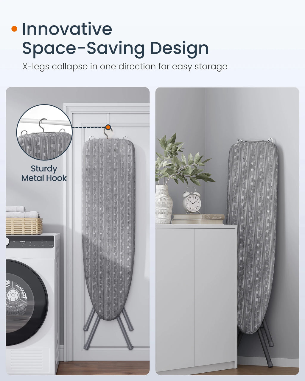 SONGMICS Ironing Board, Foldable Iron Board, Height Adjustable up to 35 Inches, with 4 Layered Cover and Pad, Iron Rest, Hook, S
