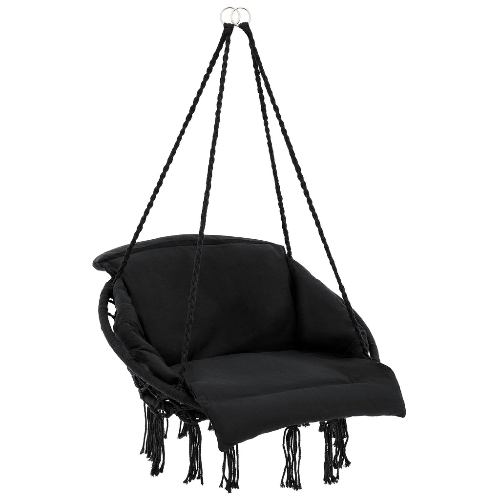 JHK 31in Hammock Hanging Chair with Oversized Padded Cushion Cotton Rope Swing Chair with Tassels 330 lb Capacity Outdoor