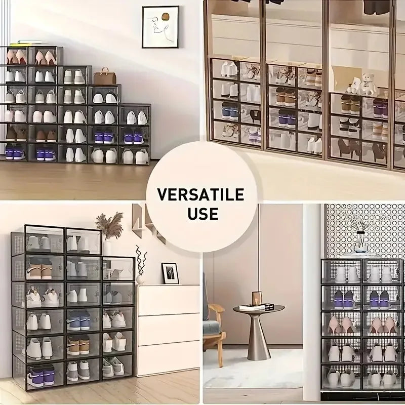 24pcs Large Stackable Plastic Shoe Storage Boxes Transparent Dustproof Display Cabinet for Men/Women Sports Shoes Boots Hats - Home Organization
