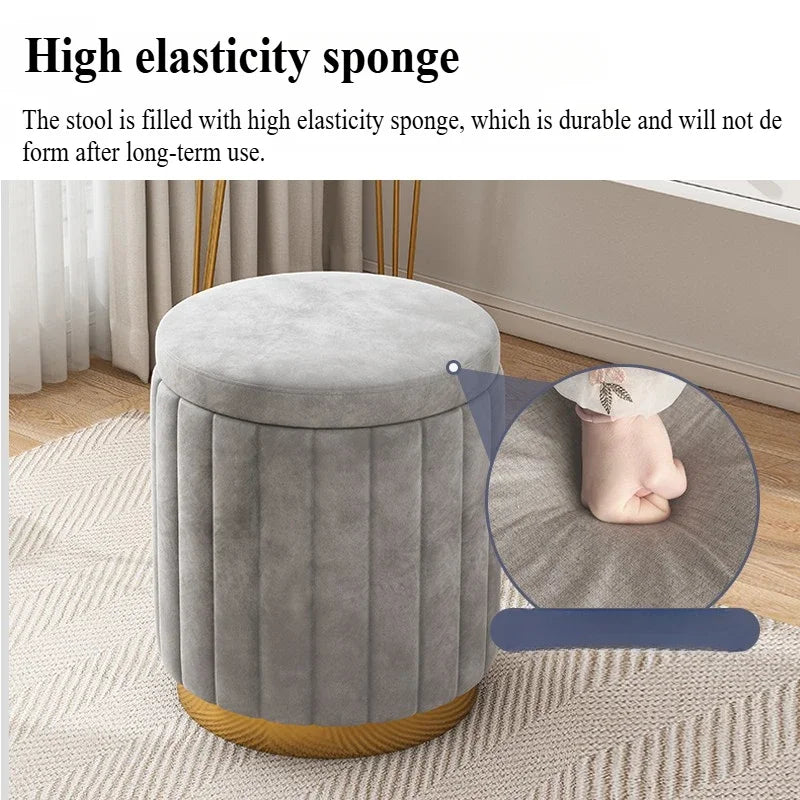 New Storage Round Stool, Shoe Changing Stool with Storage Space, Makeup Stool, Bedroom Dressing Table Round Stool