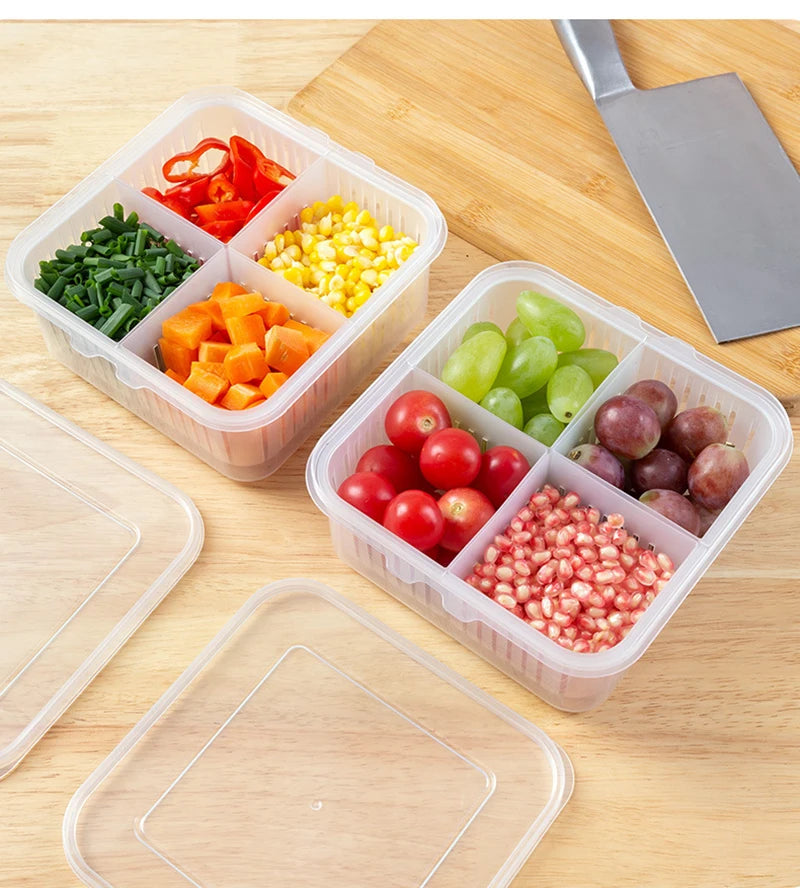 4 Grids Refrigerator Storage Box Food Vegetable Fruit Storage Box Fridge Organizer Drain Basket Meat Onion Ginger Clear Crisper